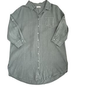 Talia Benson Italian Linen Shirt Dress 4 (Fits US M/L) Green Lagenlook Midi